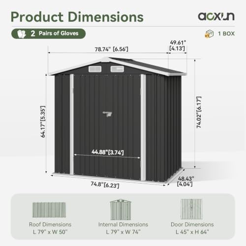 Aoxun 6'x4' Outdoor Storage Shed with Base, Black - Image 2
