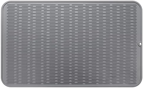 MicoYang Silicone Dish Drying Mat for Multiple Usage,Easy clean,Eco-friendly,Heat-resistant Silicone Mat for Kitchen Counter or Sink,Refrigerator or Drawer Liner Grey 3XL 28 inches x 18 inches by MicoYang