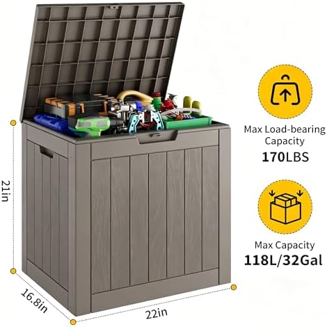 KAMABOKO Outdoor Storage Box, 32 Gallon Deck Box Outdoor Waterproof Small - Image 2
