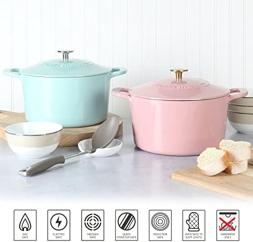 MARTHA STEWART Gatwick 7-Quart Enamel Cast Iron Dutch Oven Pot with Lid – Pink – Heavy-Duty Dutch Oven for Slow Cooking, Braising & Baking - Image 5