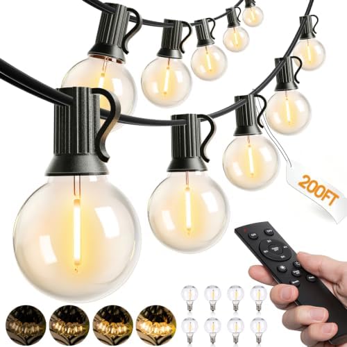 addlon 200FT Outdoor String Lights G40 with Remote Control Dimmable Patio Globe LED 108 Bulbs Waterproof Shatterproof, Hanging Outside Lighting for Backyard Garden, Deck, Balcony, Porch, Café, Bristo by addlon