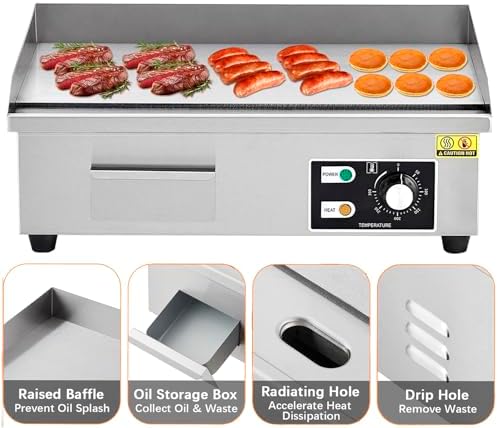 Takywep 21" Commercial Electric Griddle, Stainless Steel Countertop Griddle, Electric Flat Top Grill With Shovel Brush, Restaurant Teppanyaki Grill Cooking Equipment, Temperature Control 50°C - 300°C - Image 3