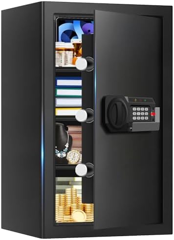 5.1 Cuft Home Safes Water and Fireproof, Large Safety Box Fireproof Waterproof with Electronic Keypad and Spare Key, Fire Proof Safe for Home Documents, Floor Personal Safe for Money Medicine by HomeSafe