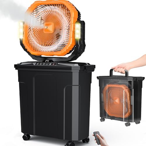 Ausic 5 Gal 12" Portable Misting Fan for Outside Patios, 30000mAh Outdoor Rechargeable Battery Oscillating Fan with Remote, Cooling Camping Dugout Fan with Light/Timer/Caster, Summer Essential by Ausic