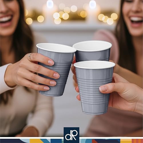 DecorRack Gray Plastic Cups, 12 oz Disposable Cups, Reusable Party Supplies (40 Count) - Image 2