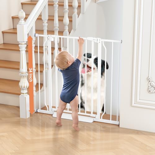 34" Tall Baby Gate No Drilling, Auto Close Dog Gate Indoor, White - Image 2