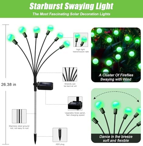 NBQQ Solar Lights Outdoor 4 Pack of 32 LEDs Swaying Firefly Garden Decor - Image 2