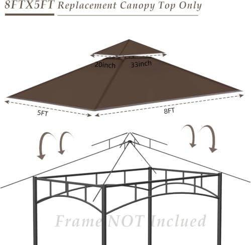 5' x 8' Grill Gazebo Replacement Top, Brown Canopy Top Cover Only - Image 3