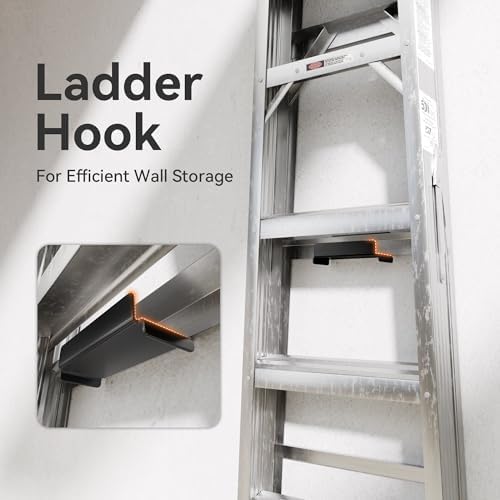 niffgaff Ladder Hooks for Garage Wall, 1 Pack Heavy Duty Wall Mount Storage Hanger for Ladders, Chairs & Patio Furniture, Fits Step & Extension Ladders, Garage Organization - Image 2
