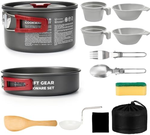 ALOCS 13pcs Camping Cookware Mess Kit, Portable Pots and Pans Cooking Set by Alocs