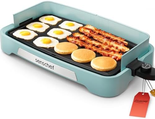 Cleansnap Everyday Electric Griddle,The Ultimate Gift for Family Feasts - 20” Nonstick Grill with Foldable Anti-Mess Shield, Rapid 1700W Heat & PPG Ceramic Coating, Dishwasher Safe, Saga Blue by senschef