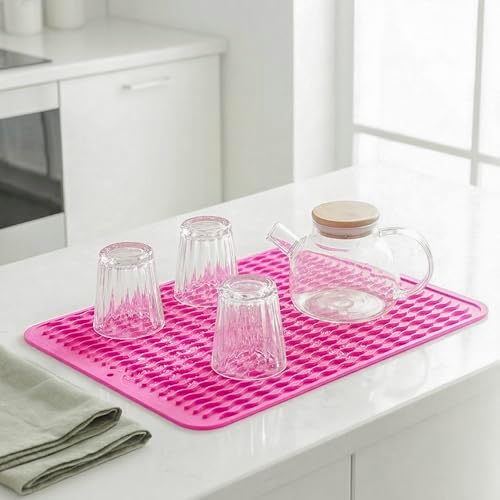 MicoYang Silicone Dish Drying Mat — Quick-Dry Ridges Counter & Sink Pad, Heat-Resistant Trivet to 450°F, Non-Slip & Dishwasher Safe, Roll-Up Storage, 18 Colors & 9 Sizes (Rose, 16"×12") - Image 6