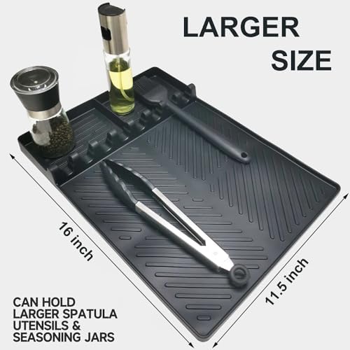 Silicone Griddle Tools Mat for Blackstone Side Shelf, Spatula Mat with Drip Pad, Silicone Utensil Rest/Holder for BBQ Tools (Black 1 Pack) - Image 4