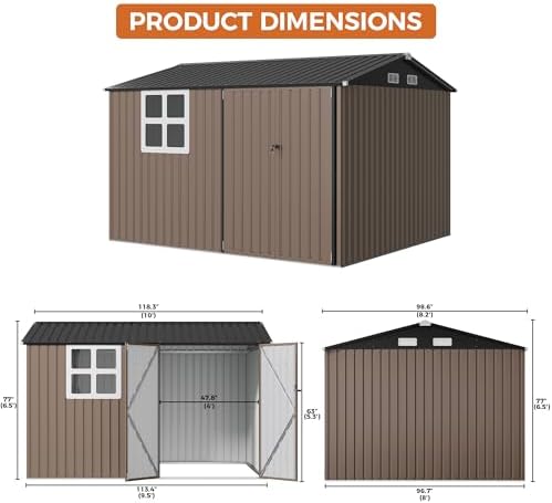 IRONCK 10x8.2FT Outdoor Storage Shed with Clear Window, Tool Shed, Brown - Image 2