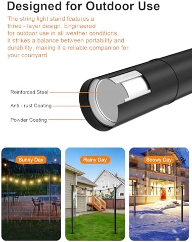 8 Pack String Light Poles for Outside, Adjustable Metal Patio Light Poles - Image 5