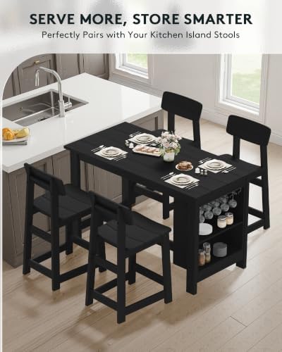 SERWALL Outdoor HDPE Counter-Height Bar Table with Storage Rack, Black - Image 5