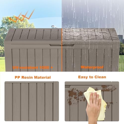 PatioZen 80 Gallon Resin Deck Box, Lockable Outdoor Storage Box for Patio Cushions Storage Furniture,Garden Tools, Pool Supplies, Weatherproof and UV Resistant (Grey) - Image 3