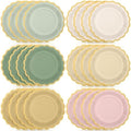 48 Pcs Sage Paper Plates 9 Inch Scalloped Sage and Pink by Tiangrid