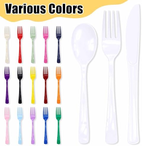 HEIPINIUYE 75 Pack White Plastic Cutlery Heavy Duty White Plastic Knives Forks and Spoons Disposable Silverware Set for 25 Guest Camping Birthday Baby Shower Party Cutlery Set - Image 5