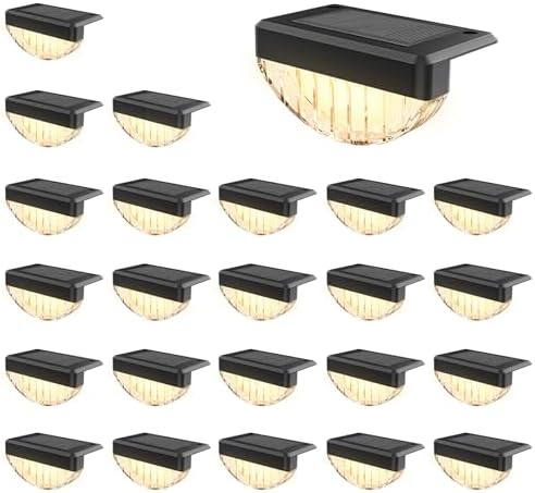 VOLISUN 24 Pack Solar Deck Lights Outdoor, Warm White LED Solar Step Lights for Outside, Waterproof Fence Light for Patio, Deck, Stairs, Yard, Pool and Porch (Black) by VOLISUN