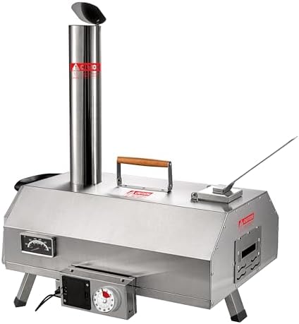 Stainless Steel Pizza Oven Outdoor 12" Automatic Rotatable Pizza Ovens,Portable Wood Fired Pizza Oven Pizza Maker with Timer, Built-in Thermometer,Pizza Cutter & Carry Bag by Zjjseloru