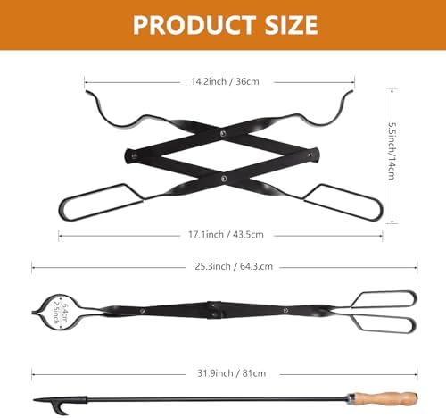 himaly 32" Fireplace Fire Pit Poker Stick & 26" Tongs Heavy Duty Tool Set - Image 6