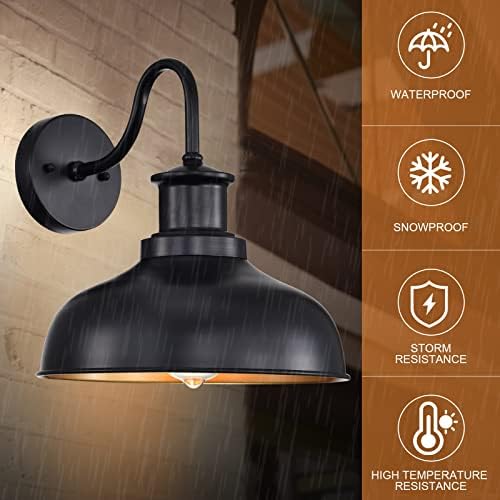 Outdoor Barn Light Outdoor Wall Sconce Farmhouse Rustic Exterior Wall Mount Lights Vintage Outside Lighting Fixture Industrial Black Lantern Works with Gooseneck Barn Porch Entryway Garage Shed - Image 5