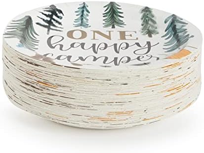 BLUE PANDA 80-Pack One Happy Camper Paper Plates - 9-Inch White Disposable Plates - Forest Bear & Campfire Design - Camping Theme Party & Baby Shower - Image 4