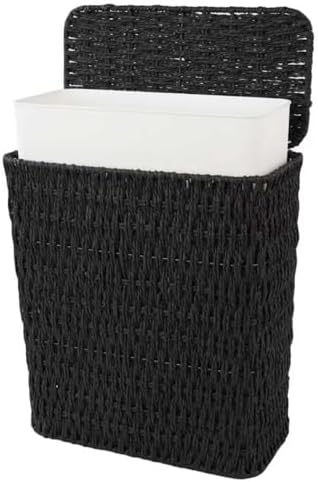 Coeusy 3 Gallon Paper Rope Bathroom Trash Can,Small Wicker Trash Cans with Lid and Liner,Woven Rattan Narrow Waste Basket for Bedroom,Office,Black by WEAVECOMFORTINTOEVERYCORNER