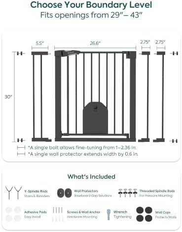 Babelio Auto Close Dog Gate with Cat Door, CatPrivilege I, 29-43" - Image 5