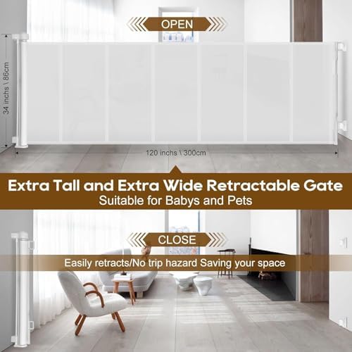 Miumoon 100 inch Reinforced Retractable Baby Gates 34 inch Tall - Image 4