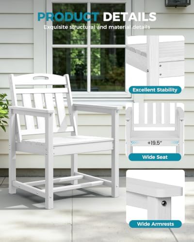 Ciokea HDPE Outdoor Patio Dining Chairs Set of 2, All-Weather, White - Image 5