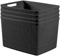 Curver Set of 4 Large 20L Jute Decorative Plastic Organization and Storage Baskets - Perfect Bins for Home Office, Closet Shelves, Kitchen Pantry and All Bedroom Essentials, Black by Unknown