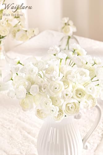 Waipfaru Ranunculus Artificial Flowers, 36Pcs 14In Fake Peonies Artificial Flowers, White Faux Flower for Vase Silk Flower Real Touch Faux Peony Bulk for DIY Wedding Bouquet Home Bridal Shower Decor - Image 6