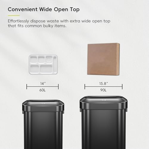 EKO Urban 16 Gallon/60 Liter Open Top Stainless Steel Slim Commercial Trash Can, Tall Kitchen Trash Bin, Heavy-Duty Commercial Grade Large Garbage Bin for Home, Office, Hotel, Restaurant, Matte Black - Image 5