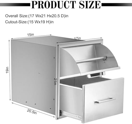 17W x 21H Outdoor Kitchen Drawer with Paper Towel Holder, Stainless Steel - Image 3