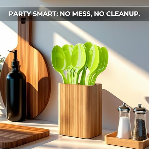 Lime Plastic Spoons (24 Pack) - Durable Disposable Tableware Flatware Cutlery Utensils Set for Picnic, Summer, Golf, Pickleball, Lemon, Catering, Occasions & Theme Party Event Supplies, Blue Orchards - Image 6