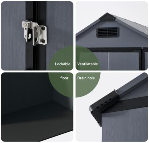 Aoxun 4×6 FT All-Weather Resin Storage Shed, Dark Gray - Image 7