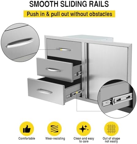 38.3W x 22.7H x 20.7D Outdoor Kitchen Door Drawer Combo BBQ Access Triple Drawers and Single Door Designed for BBQ Island Grill Station - Image 5