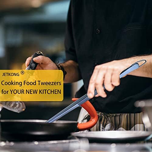 JETKONG 2 Pcs 12-Inch Cooking Tweezer Tongs Stainless Steel Kitchen Tweezers Plating Tongs (Navy Blue) - Image 3