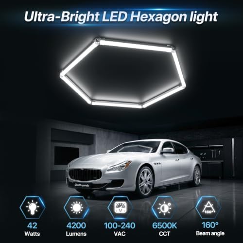 HYPERLITE Gen II Hexagon Garage Lights: 42W 4200LM 1 Grids DIY Hexagon Led Light, 6500K Ultra Bright Honeycomb Hex Lights, Easy Install, Durable Design for Garage, Shop, Basement, Barber, Homegym - Image 2