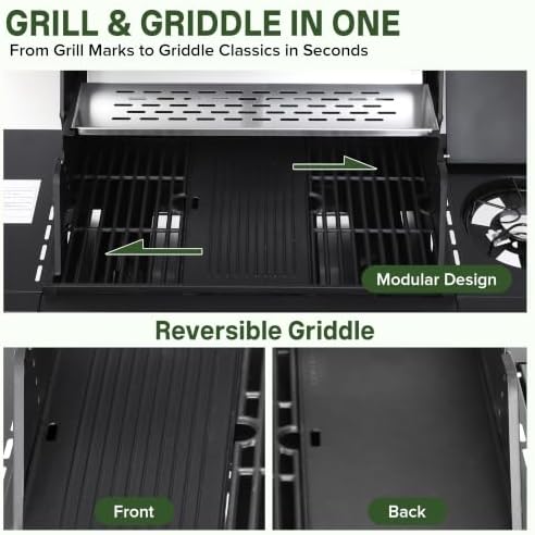 4-Burner Propane Gas Grill and Griddle Combo with Side Burner - Image 3