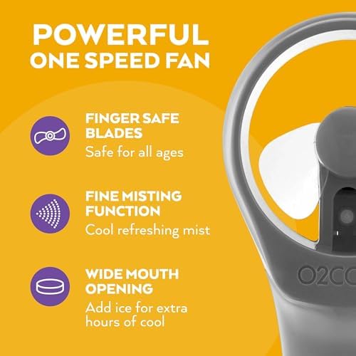 O2COOL Elite Handheld Misting Fan Battery Powered Grey - Image 3
