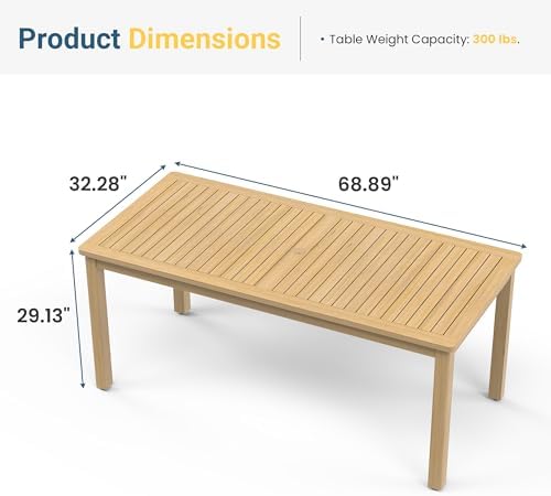 Wisteria Lane 69"×32" Acacia Outdoor Patio Dining Table with Umbrella Hole - Image 2