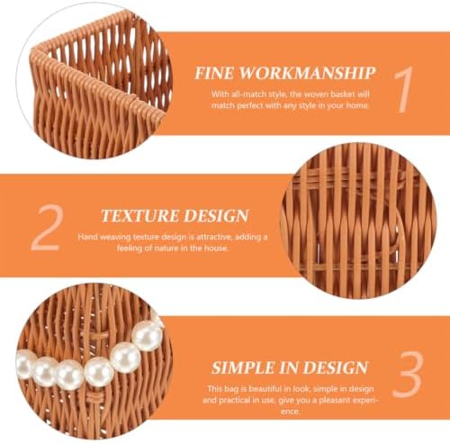 CLISPEED Woven Rattan Baskets Sturdy PP Simulation Rattan Material 2pcs with Pearl Handle, Square and Oval Shape Storage Baskets for Food and Books for Outdoor Picnic and Scenes - Image 7