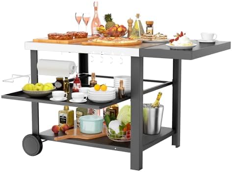 Outdoor Kitchen Island Cart with Side Table by Uniflasy