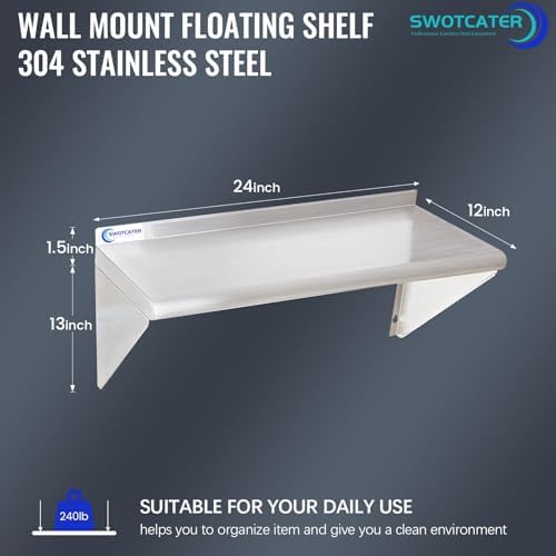 Stainless Steel Shelf 2 Pack 12"x24", Wall Mounted Metal Shelves - Image 3