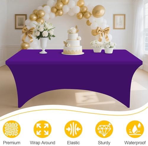 Smiry 5 Pack Spandex Table Cloth 6FT, Elastic Fitted Purple Tablecloth - Image 3