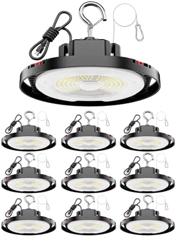210W UFO LED High Bay Light, 31500LM Shop Lights, 5000K Daylight, ETL Listed with 6' Cable & Safety Rope, IP65 Waterproof Commercial Lighting for Warehouse, Workshop, 980W MH/HPS Equivalent, 10 Pack by CuLiDing