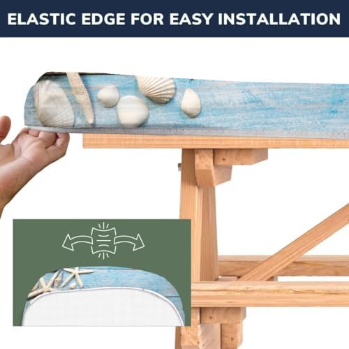 CAPSCEOLL Picnic Table Cover with Bench Covers 5ft - Summer Blue Wood - Image 4